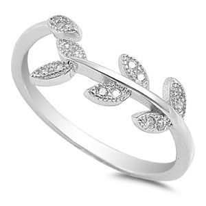 Leaf Vine Diamond CZ Ring in Genuine 925 Sterling Silver